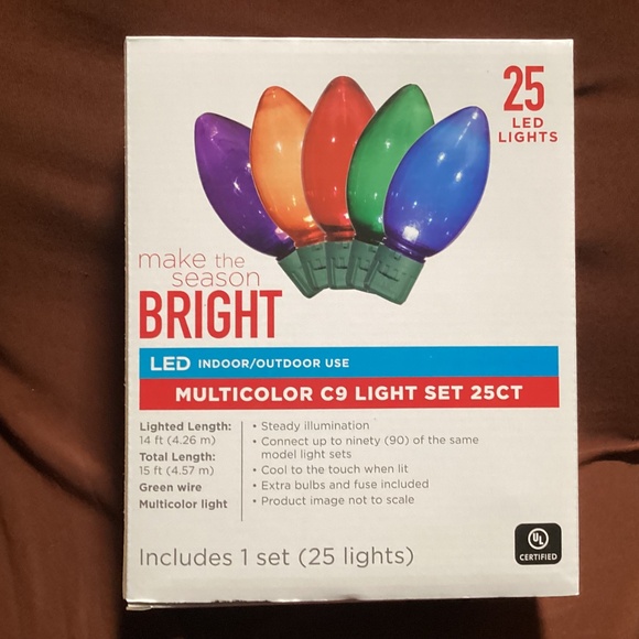 Christmas Lights Multicolor C9 LED  New Indoor/Outdoor Use 14 ft lighted length - Picture 2 of 9